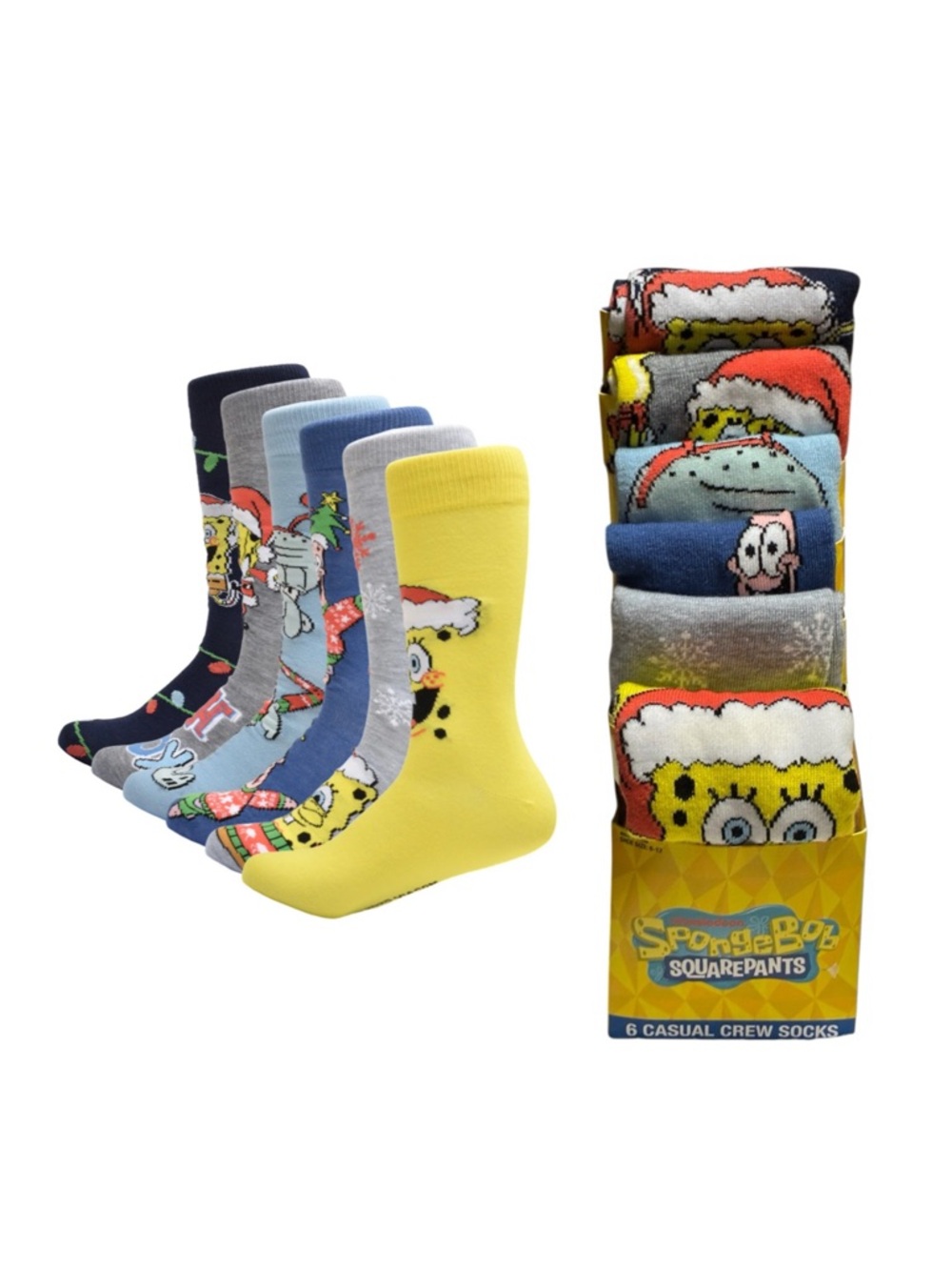 SpongeBob Squarepants Festive Crew Sock Set - Yellow, Navy, Light Blue & Gray